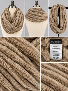 apana Tan Taupe Ribbed Faux Fur Infinity Loop Snood Scarf